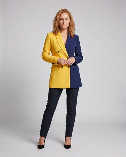 Damen Elegantes Farbblock-Blazer-Kleid mit doppelter Knopfleiste EB