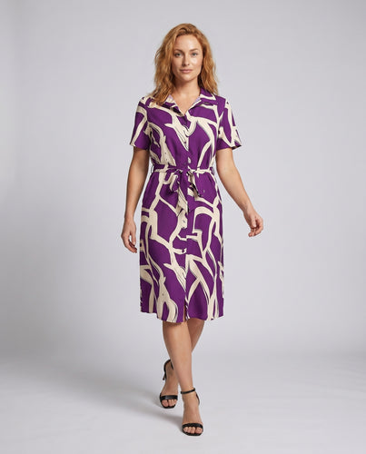 Damen Elegantes Hemdkleid mit Taillengürtel und seitlichem Schlitz EB