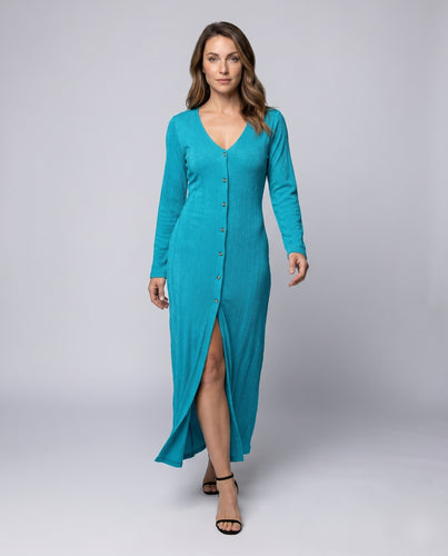Damen Elegantes Maxikleid mit Knopfdetails und seitlichem Schlitz EB