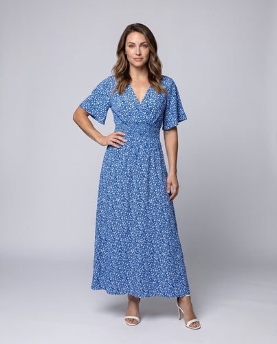 Damen Elegantes Maxikleid mit seitlichen Schlitzen und V-Ausschnitt EB