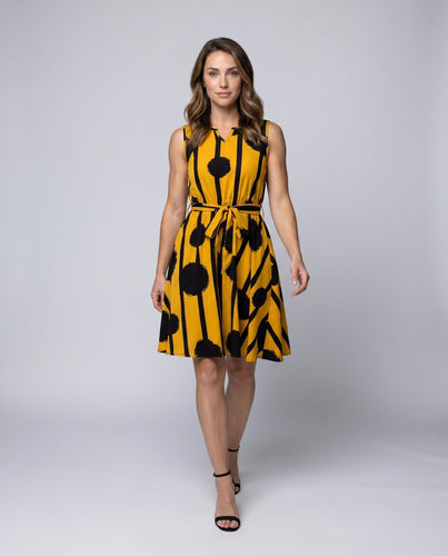 Damen Elegantes Wickelkleid mit grafischem Muster und Taillengürtel EB