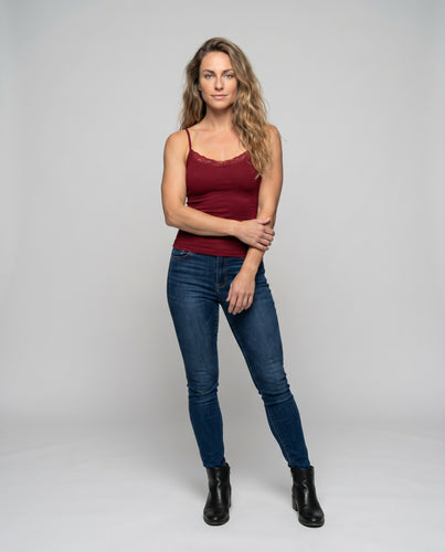 Damen Feinripp Top mit Spitzenakzenten EB