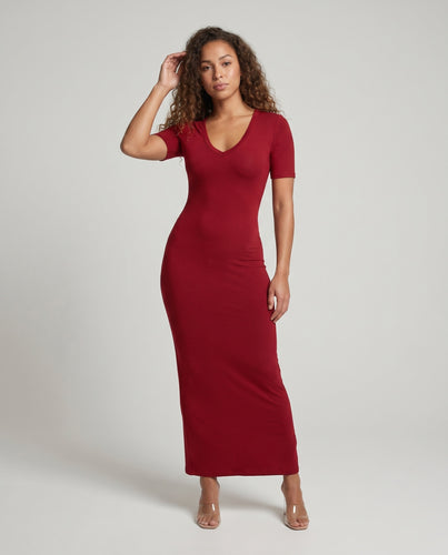 Damen Figurbetontes Maxikleid mit V-Ausschnitt EB