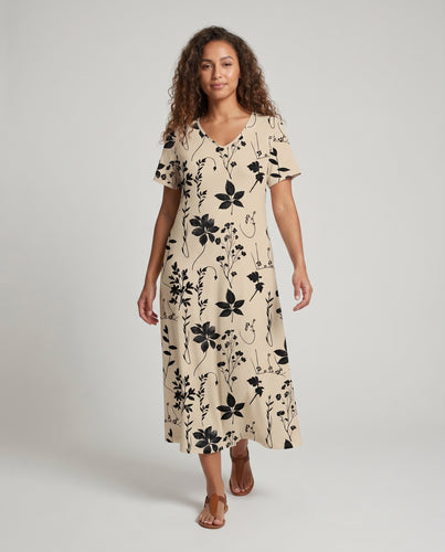 Damen Floralmaxikleid mit V-Ausschnitt und kurzen Ärmeln EB