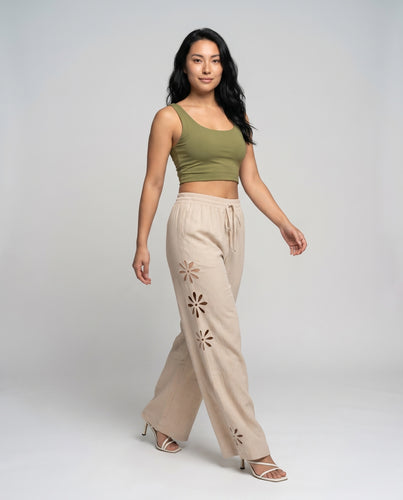 Damen Freizeit-Hose mit floralem Cut-Out-Design EB