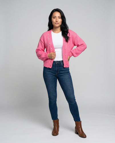Damen gestrickter Cardigan mit Perlendetails EB