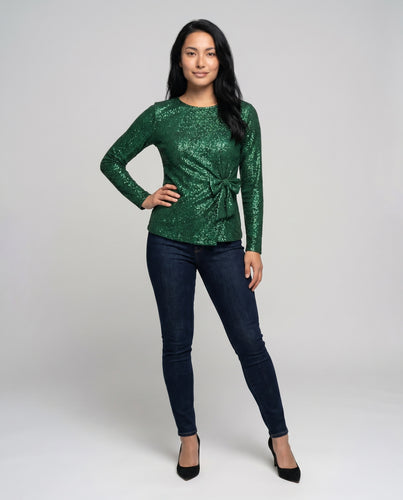 Damen Glitzerndes Oberteil mit eleganter Schleifenbindung EB