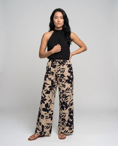 Damen Hochtaillierte Palazzo-Hose mit floralem Muster EB