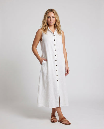 Damen Knielanges Hemdblusenkleid aus weichem Leinen EB