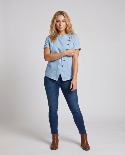Damen Lässige Kurzarmbluse mit Knopfdetails EB