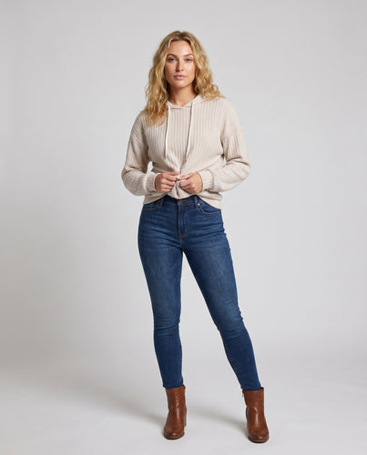 Damen lässiger Hoodie mit Rippenstruktur und Taschen EB