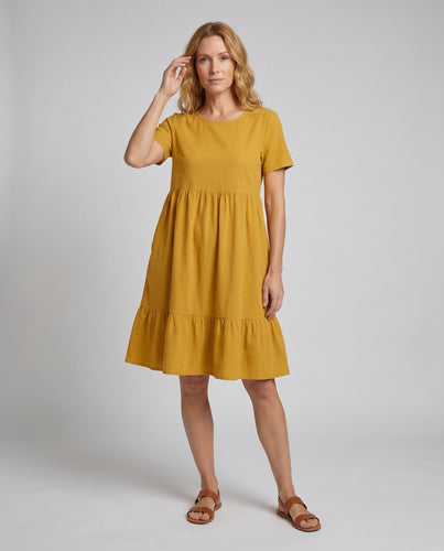 Damen Lässiges und komfortables Kurzarmkleid mit Seitentaschen und Rüschendetails EB