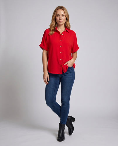 Damen Legere Bluse mit rollbaren Ärmeln und Knopfverschluss EB