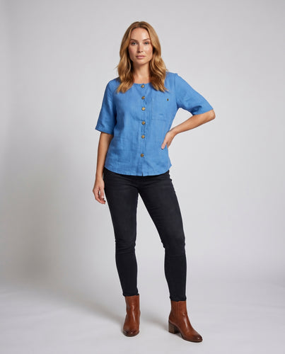 Damen Leichte Schluppenbluse mit Knopfdetails und Taschen EB