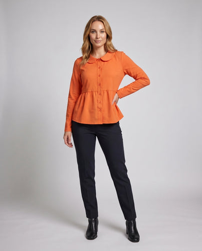 Damen luftige Bluse mit breitem Kragen und Knopfleiste EB