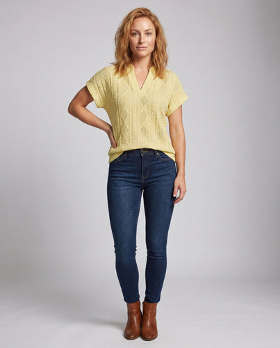 Damen luftiges Blusenshirt mit strukturiertem Kimono-Ausschnitt EB