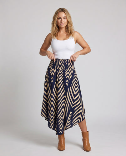 Damen Maxi-Rock mit modernem Wellenmuster EB