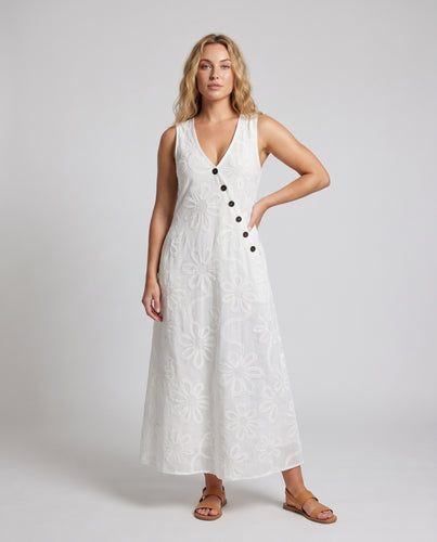 Damen Maxikleid mit floralem Muster und Knopfleiste EB
