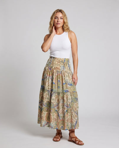 Damen Maxirock mit detailliertem Paisleymuster und elastischem Bund EB