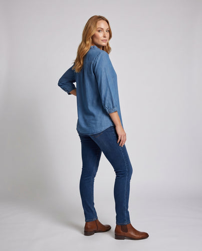 Damen Modische Bluse mit Rüschendetails und Knopfverschluss EB