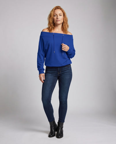 Damen Off-Shoulder Sweatshirt mit verstellbarem Kordelzug und weitem Schnitt EB