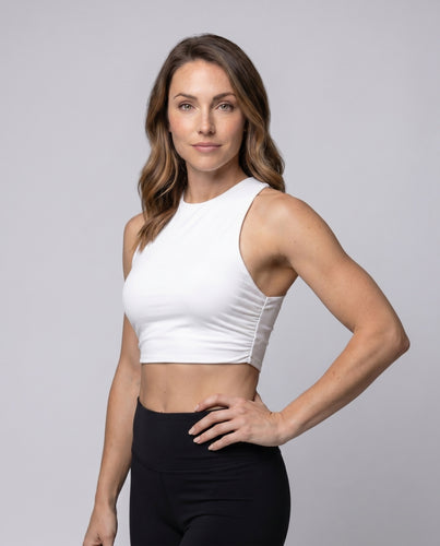 Damen Sportliches Crop-Top mit hochgeschlossenem Ausschnitt und elastischem Saum EB