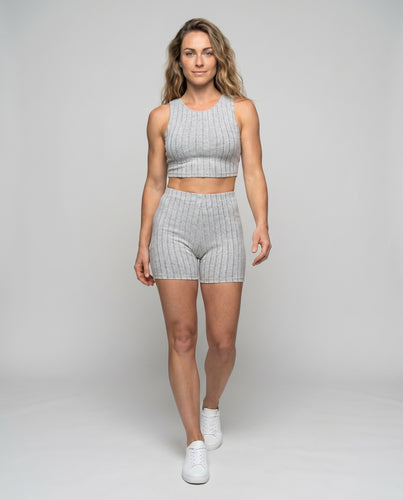 Damen Sportliches Crop-Top und Shorts-Set mit Rippstruktur EB