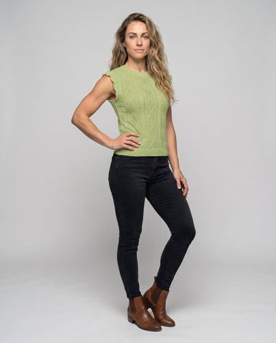 Damen Strickoberteil mit dekorativen Lochmuster und lässigem Schnitt EB