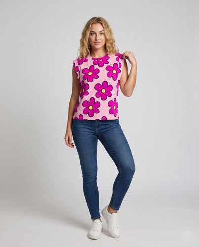 Damen Trendiges Shirt mit auffälligem Blumenmuster und großzügigem Schnitt EB