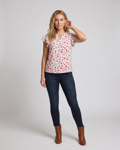 Damen Verspielte Bluse mit Herzen und voluminösen Ärmeln EB