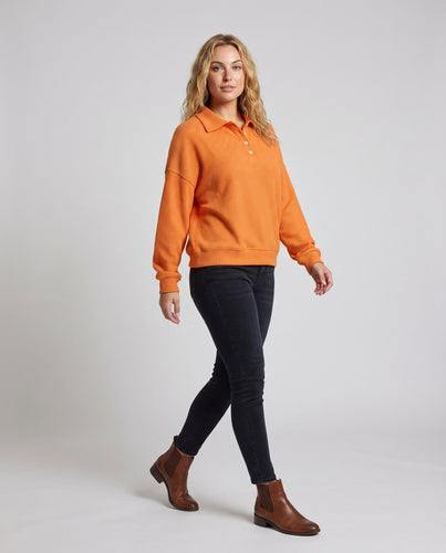 Damen Waffelstruktur Sweatshirt mit klassischem Kragen und Knopfleiste EB