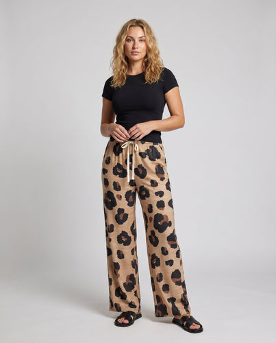 Damen Weit geschnittene Leopardenmuster-Hose EB