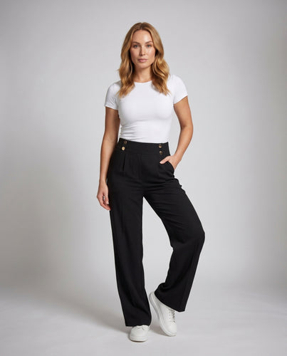 Damen Weite Hosen mit hohem Bund und stylischen Knöpfen EB