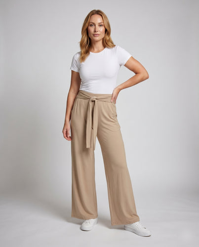 Damen Weite Palazzo-Hose mit elegantem Knoten-Detail EB