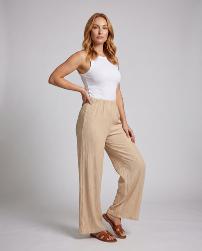Damen Weite Plisseehose mit elastischem Bund und gestreiftem Design EB