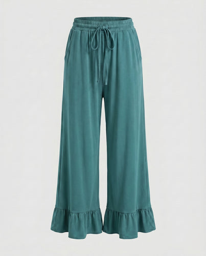 Damen Weite Sommerhose mit fransigem Saum und praktischem Gummizug EB