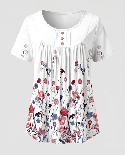 Damen Bluse mit floralem Design und kontrastierendem Knopfdetail EB
