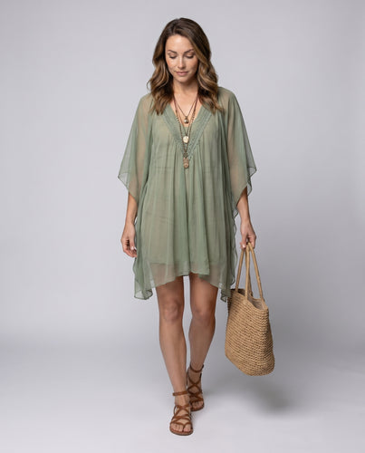 Damen Chiffon Strandkleid mit elegantem V-Ausschnitt und schwingendem Schnitt EB