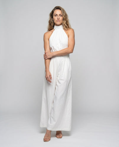 Damen Eleganter Jumpsuit mit hohem Kragen und weitem Bein EB