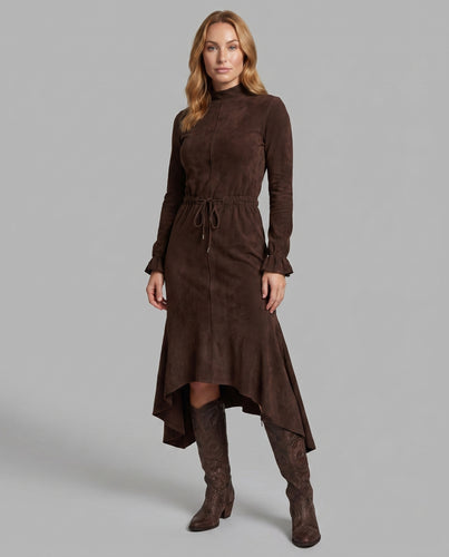 Damen Elegantes Damenkleid mit asymmetrischem Saum und Rüschendetails EB