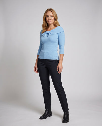 Damen Elegantes Freizeitoberteil mit schickem Schleifendetail und Rippenstruktur EB
