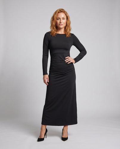 Damen Elegantes Maxikleid mit fließendem Rock und langem Arm EB