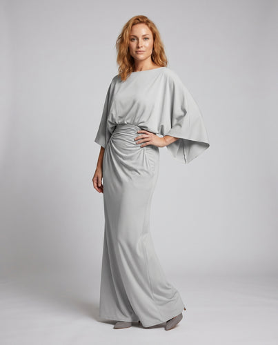 Damen Elegantes Maxikleid mit raffinierten Drapierungen und Eingrifftaschen EB