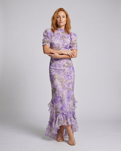 Damen Elegantes Maxikleid mit Rüschendetails und floralem Muster EB