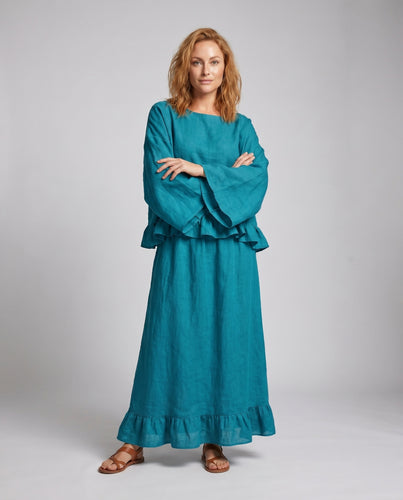 Damen Elegantes Maxikleid mit Rüschendetails und weitem Schnitt EB