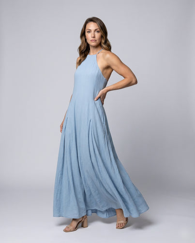 Damen Elegantes Maxikleid mit tiefem Rückenausschnitt und praktischen Taschen EB