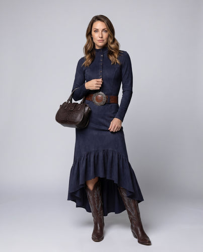 Damen Elegantes Midikleid mit Knopfleiste und Volantdetails EB