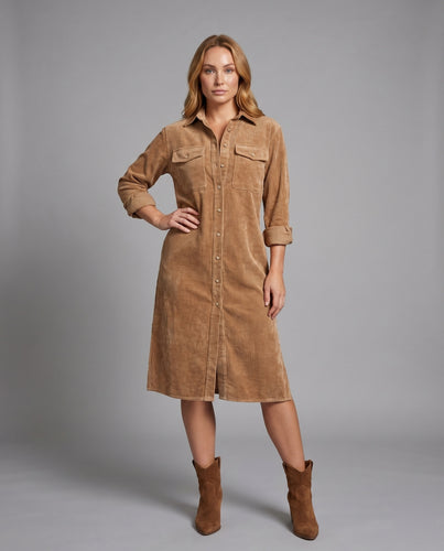 Damen Hemdkleid in luxuriösem Kord-Stil von EB