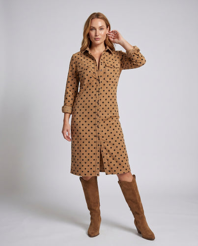 Damen Hemdkleid mit Polka-Dots und Knopfleiste EB