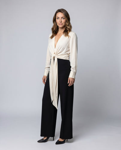Damen Langarmbluse mit asymmetrischem Schnitt und elegantem Wickeldetail EB